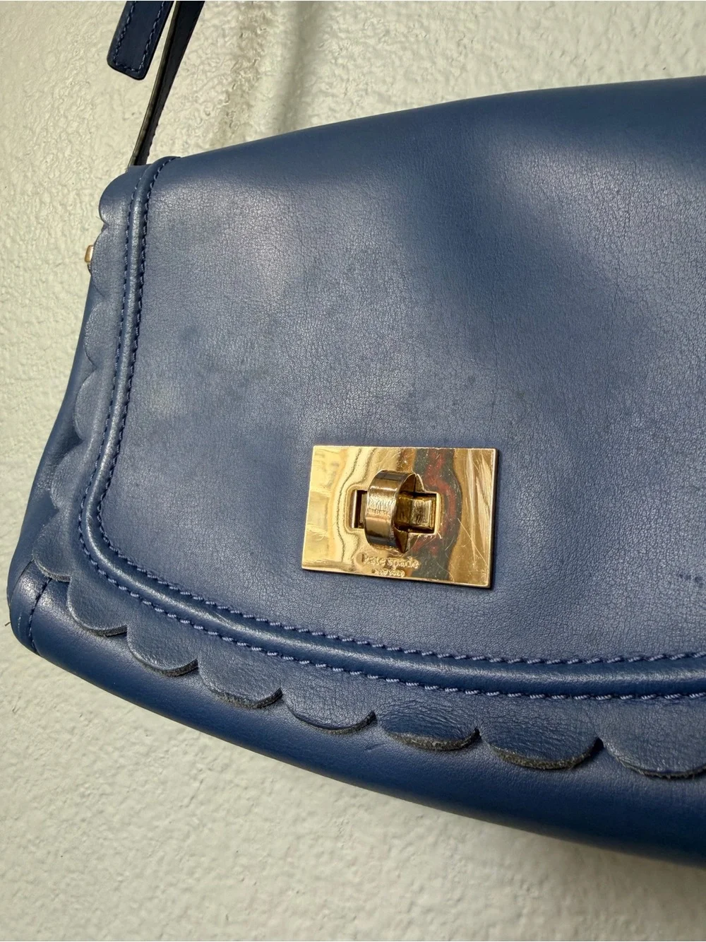 kate spade Blue Scalloped Leather Crossbody with Gold Turn-Lock